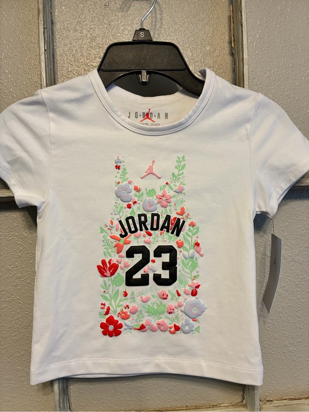 Jordan White Short-Sleeve Tee with Floral 23 Graphic